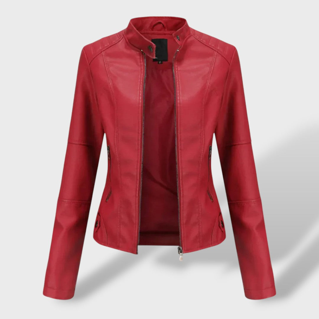 Chaqueta de Cuero con Cuello Alzado