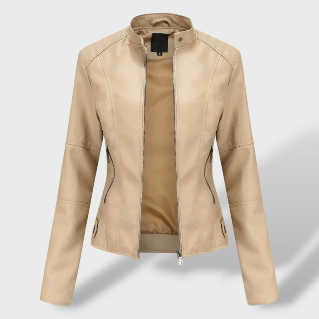 Chaqueta de Cuero con Cuello Alzado
