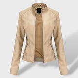 Chaqueta de Cuero con Cuello Alzado