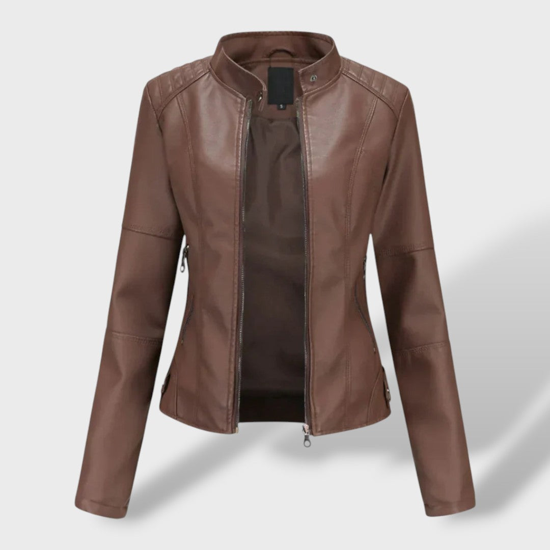 Chaqueta de Cuero con Cuello Alzado