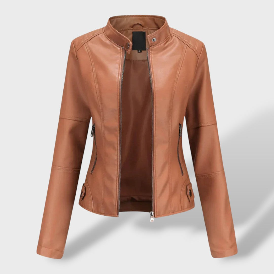 Chaqueta de Cuero con Cuello Alzado