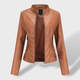 Chaqueta de Cuero con Cuello Alzado