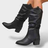 Botas Altas Western de Cuero Plisado