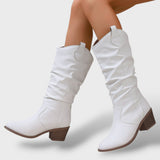 Botas Altas Western de Cuero Plisado