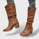 Botas Altas Western de Cuero Plisado