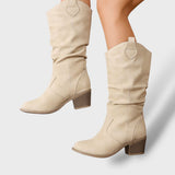 Botas Altas Western de Cuero Plisado