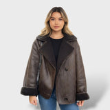 Chaqueta Oversize con Cuello de Piel