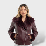 Chaqueta de Cuero con Cuello Peluche