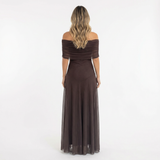 Vestido Largo Chiffon Hombros Caídos