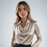 Blusa Satinada con Escote Drapeado