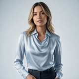 Blusa Satinada con Escote Drapeado