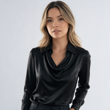 Blusa Satinada con Escote Drapeado