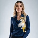 Blusa Satinada con Escote Drapeado