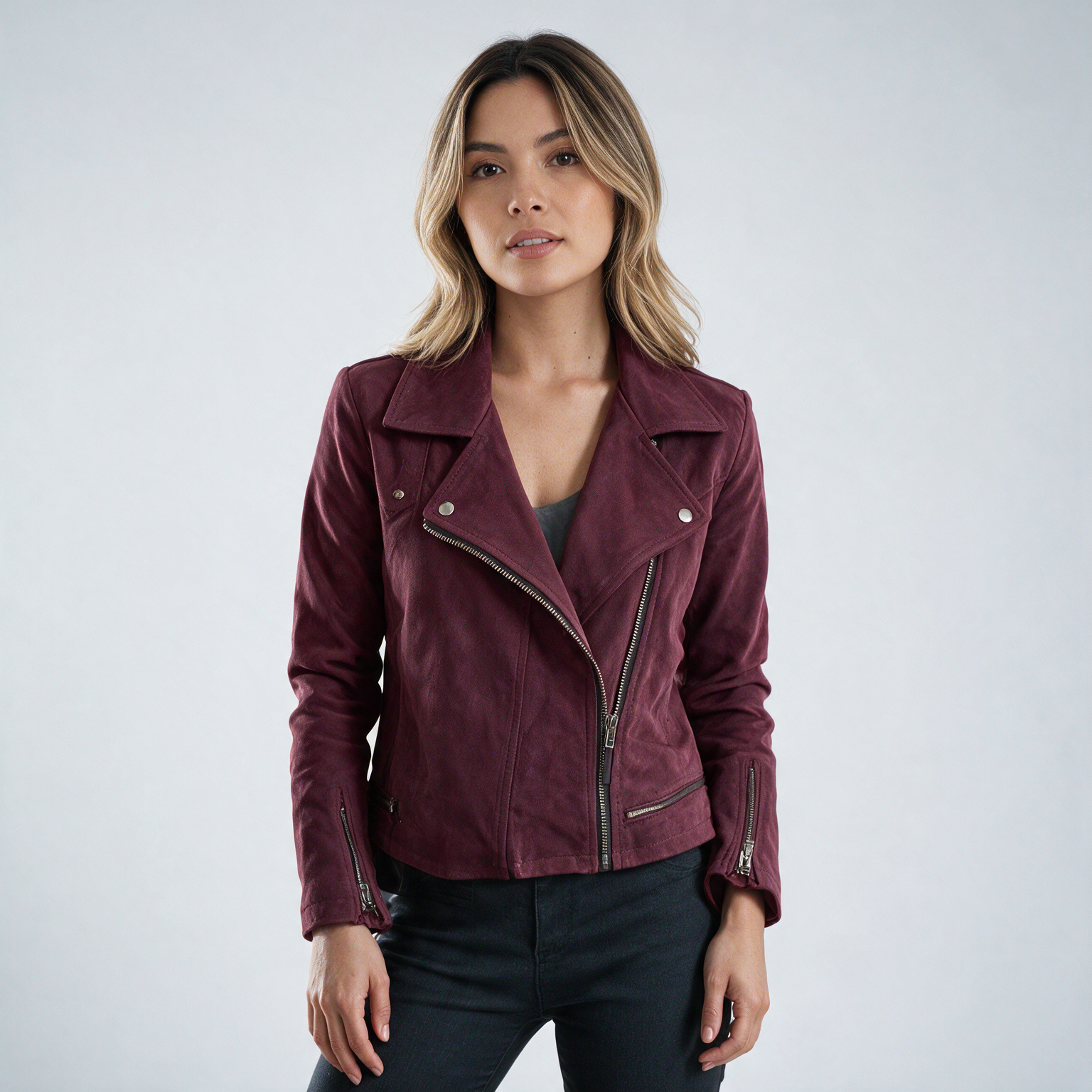 Chaqueta Corta de Ante con Cremallera