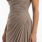 Vestido Largo con Cuello Drapeado