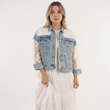 Chaqueta Vaquera Mangas de Encaje Floral