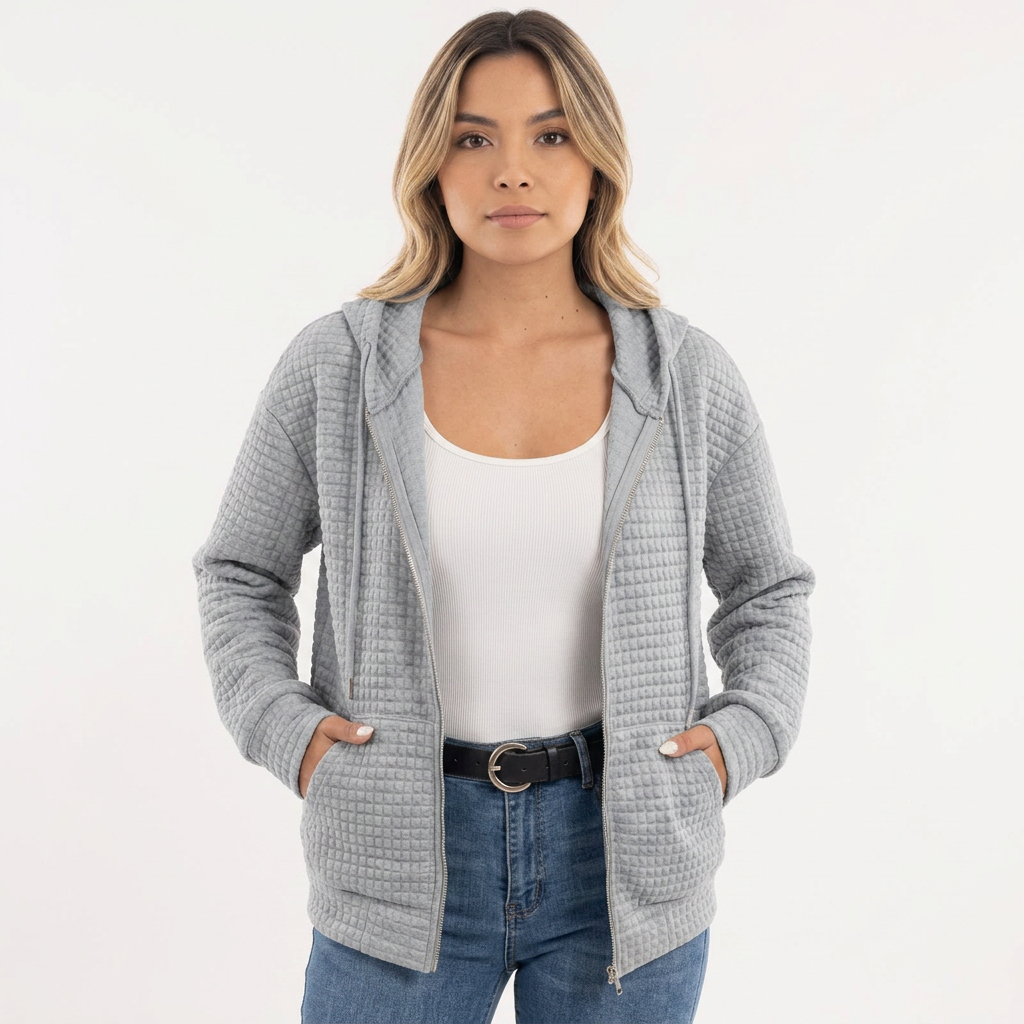 Chaqueta con Capucha Textura Cuadriculada