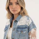 Chaqueta Vaquera Mangas de Encaje Floral