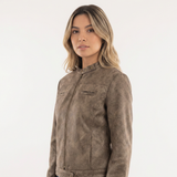 Chaqueta Biker Efecto Ante Cuello Mao