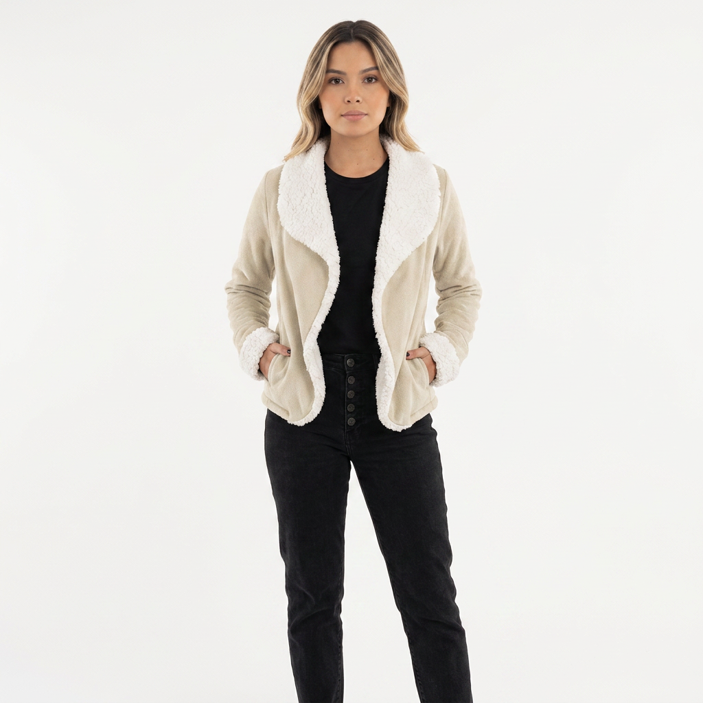Chaqueta Efecto Ante con Solapas Borreguito