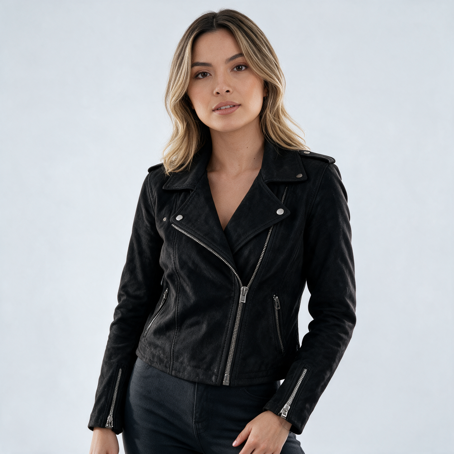 Chaqueta Corta de Ante con Cremallera