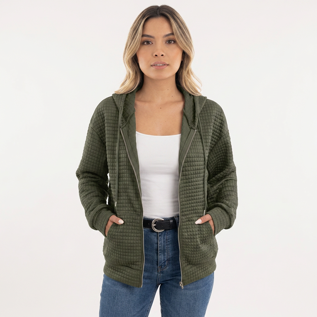 Chaqueta con Capucha Textura Cuadriculada