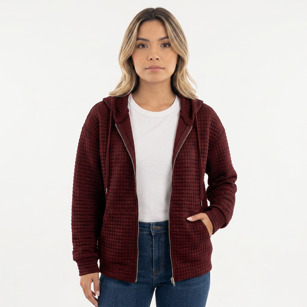 Chaqueta con Capucha Textura Cuadriculada