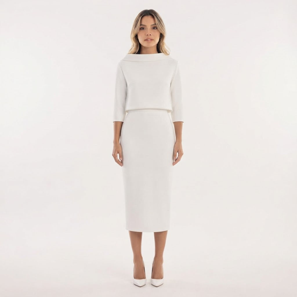Conjunto Top Cuello Barco Falda Midi
