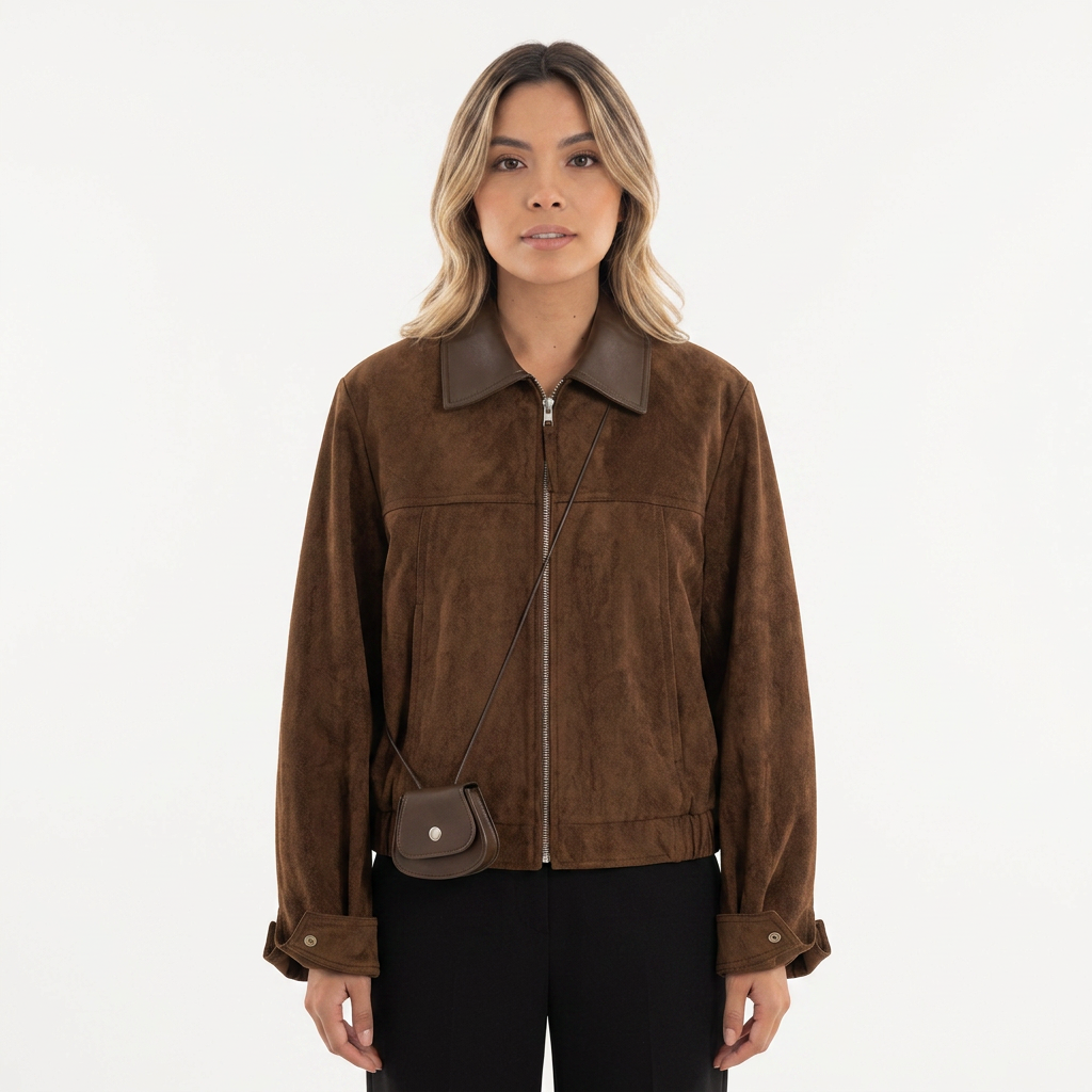 Chaqueta Corta Efecto Ante Cuello Contrastado