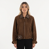 Chaqueta Corta Efecto Ante Cuello Contrastado