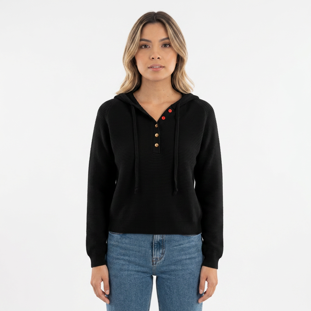 Jersey Cropped con Capucha y Botones