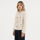 Chaqueta Cuello Redondo Bolsillos con Botones