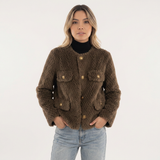 Chaqueta Cuello Redondo Bolsillos con Botones