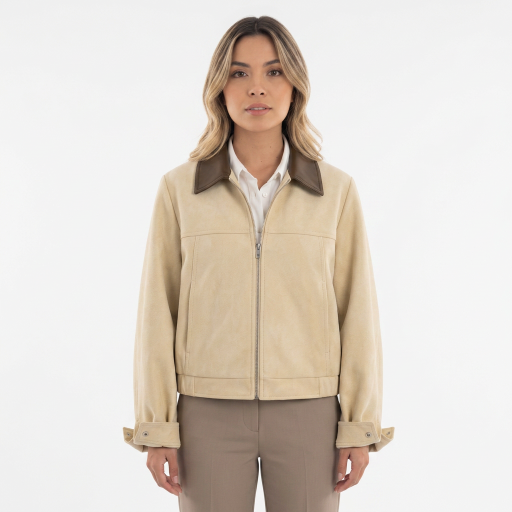 Chaqueta Corta Efecto Ante Cuello Contrastado