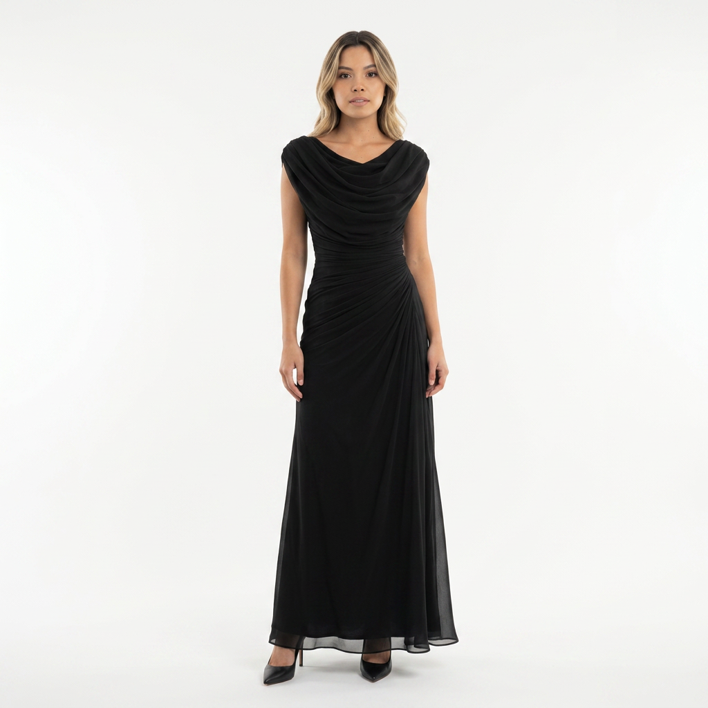 Vestido Largo con Cuello Drapeado