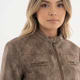 Chaqueta Biker Efecto Ante Cuello Mao