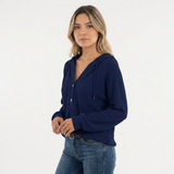Jersey Cropped con Capucha y Botones