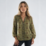Camisa Estampado de Hojas Vintage