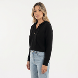 Jersey Cropped con Capucha y Botones