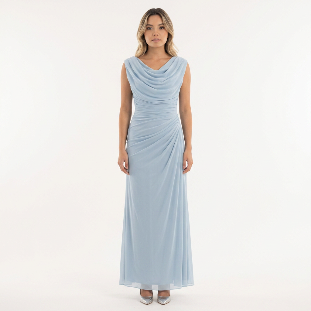 Vestido Largo con Cuello Drapeado