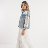 Chaqueta Vaquera Mangas de Encaje Floral