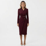 Vestido Midi Cruzado con Hombros Estructurados