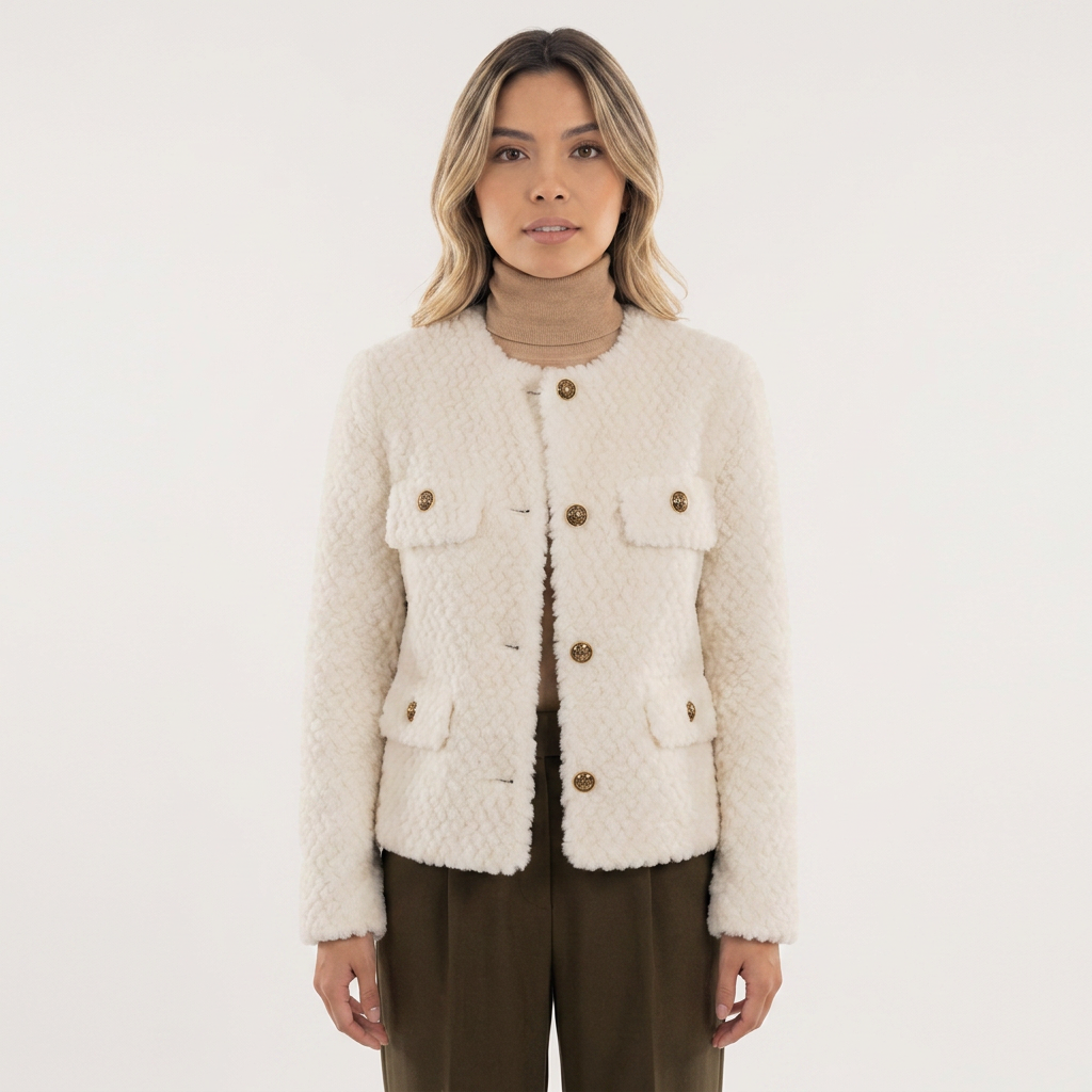 Chaqueta Cuello Redondo Bolsillos con Botones