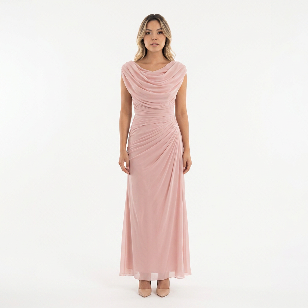 Vestido Largo con Cuello Drapeado