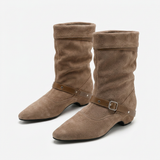 Botas de Ante con Hebilla y Remaches