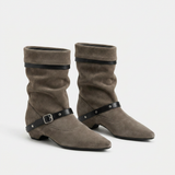Botas de Ante con Hebilla y Remaches