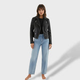 Chaqueta de Cuero con Cuello Alzado